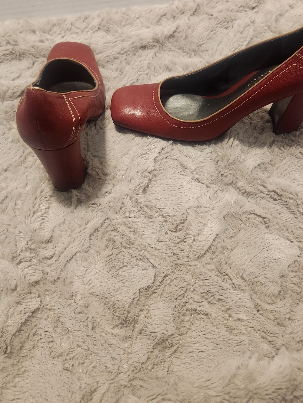 Nine West Burgundy Square-Toe Block Heel Pumps